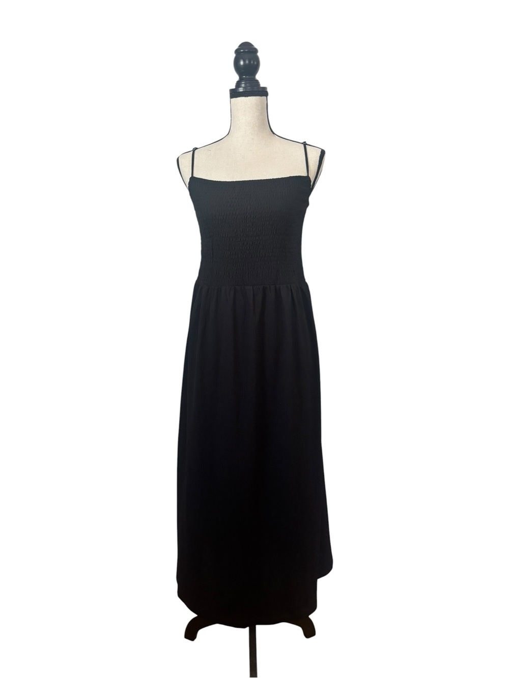 H&M Black Smocked Spaghetti-Strap Maxi Dress